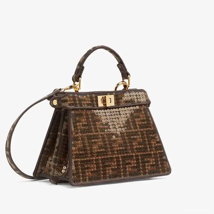 Vintage HOT Fabric Fendi Petite with Peekaboo In FF Brown ISeeU Bag Sequins Motif 0622